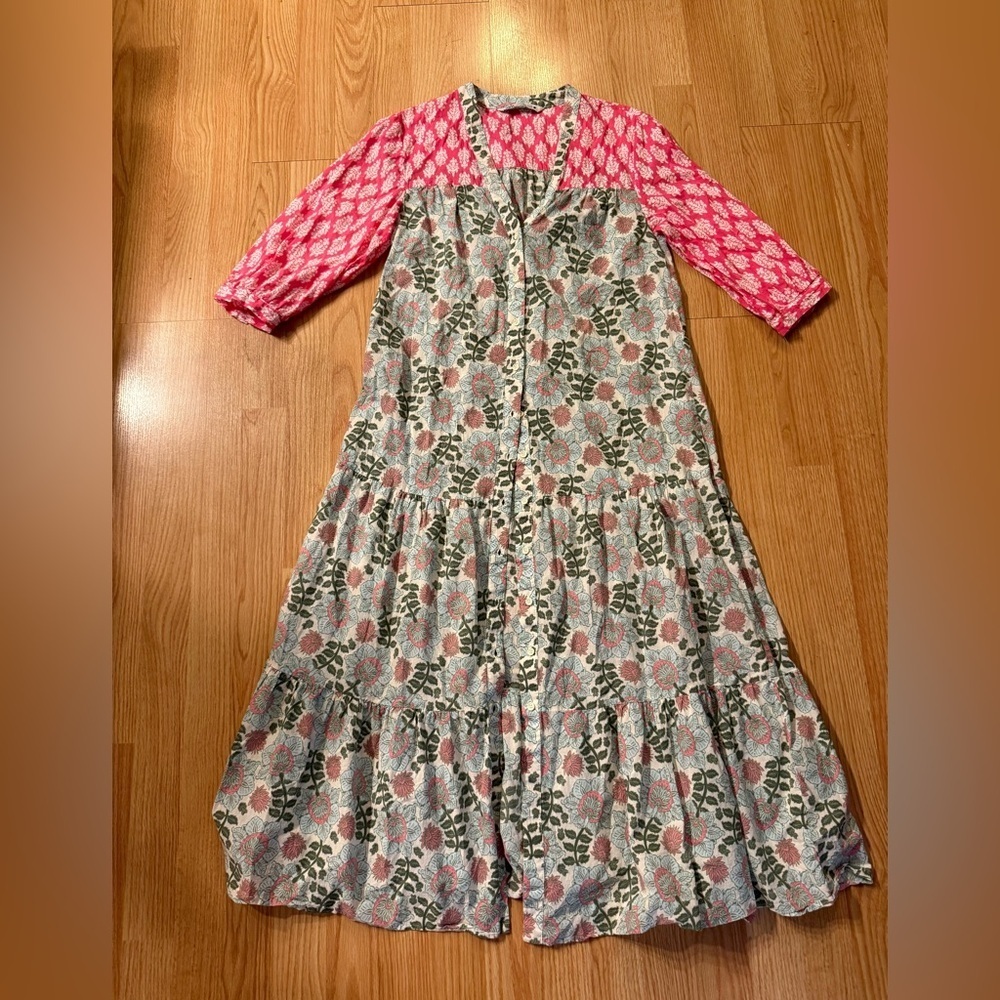 Zara Pink and Green Patterned Dress Size Small - Picture 8 of 10